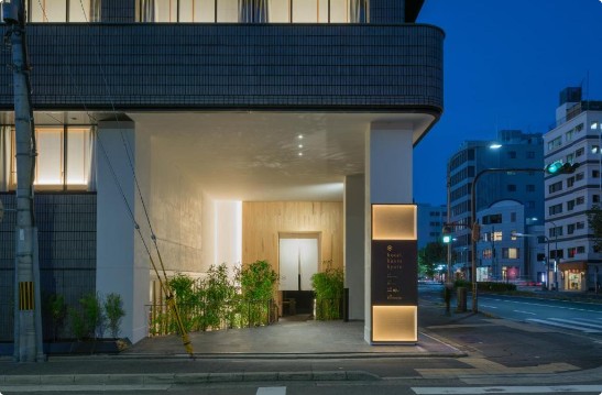 Hotel Kanra Kyoto entrance with bamboo planting
