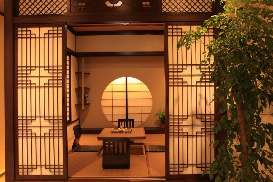 Japanese-style tatami room interior with paper screens