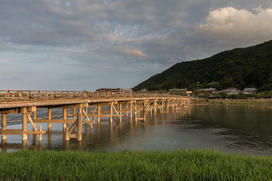 Togetsukyo bridge over the Hozugawa at golden hour, Arashiyama