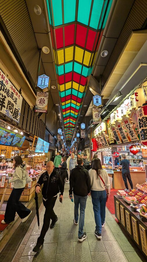 View down Nishiki Market arcade, Kyoto