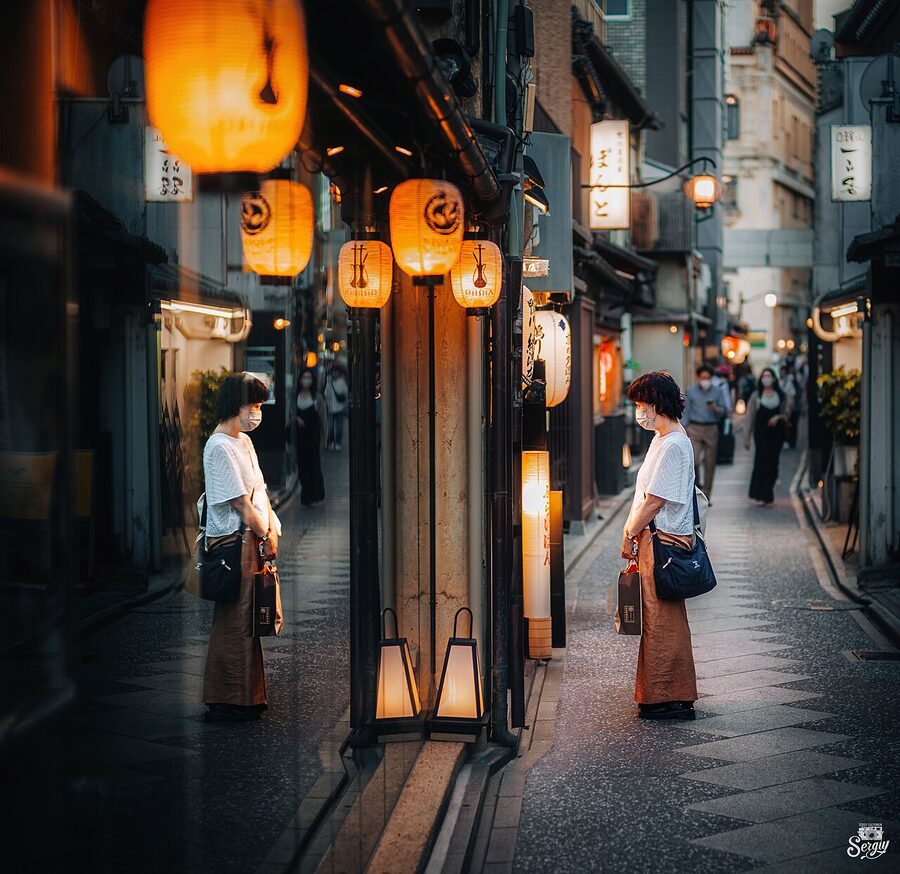 Pontocho alley at night with traditional restaurants, Kyoto