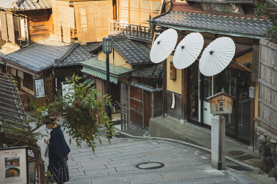 Higashiyama walkway with traditional shopfronts in central Kyoto