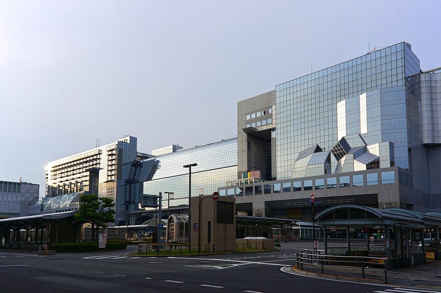 Kyoto Station main hall with steel and glass roof