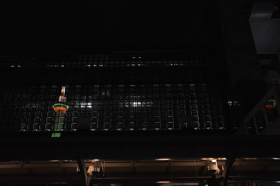Kyoto Station and Kyoto Tower at night