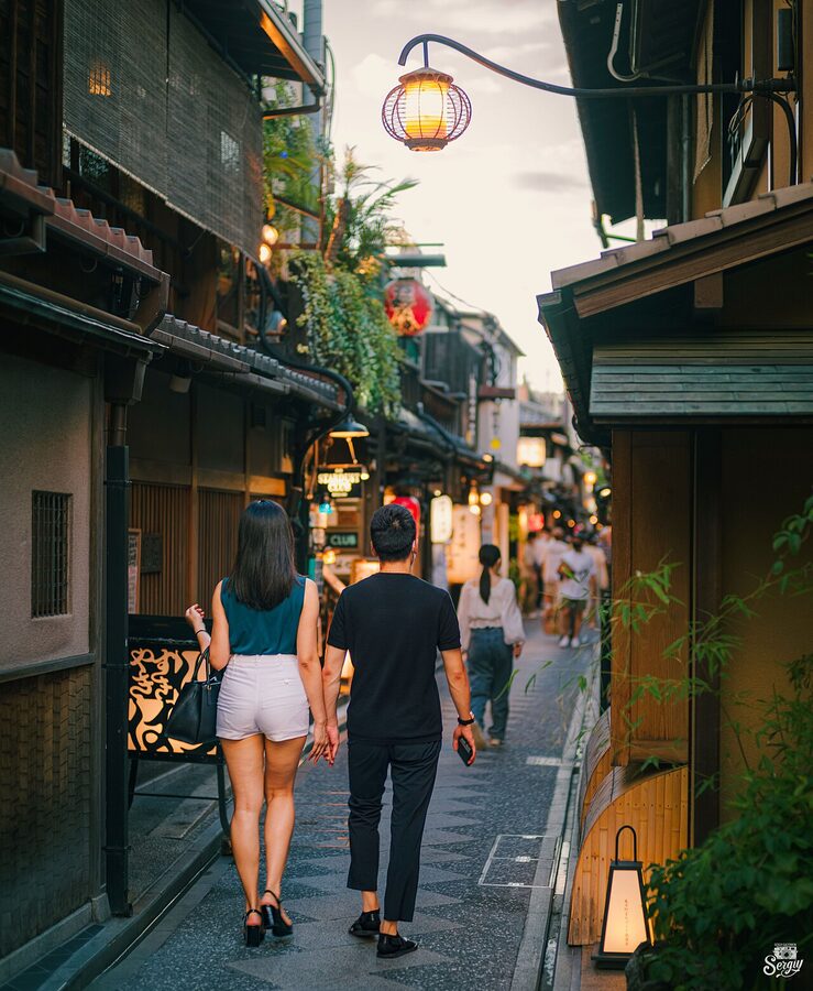 Pontocho lanterns at night in central Kyoto
