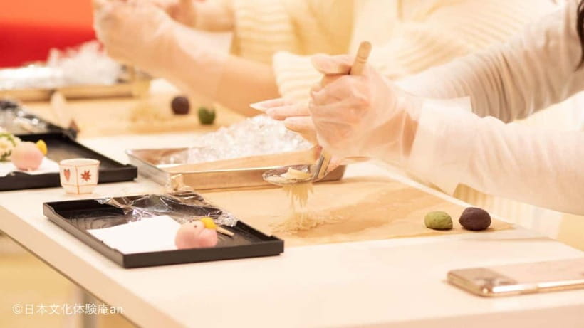 2 Types of Japanese Sweets making and Tea Ceremony - Two seasonal Nerikiri, with Kyoto bean paste