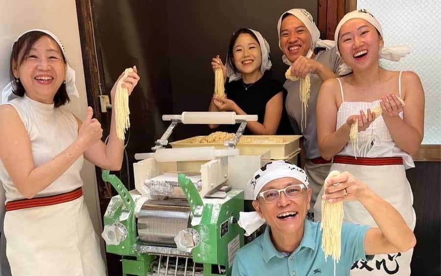 Kyoto Michelin Ramen Workshop or Painting Ramen Essentials - Mixing, rolling, and cutting the noodles